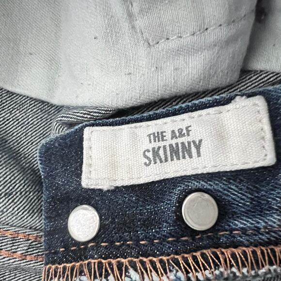 VTG Abercrombie & Fitch Skinny Jeans Mens W31 L32 Dark Wash Distressed ButtonFly - Picture 5 of 7